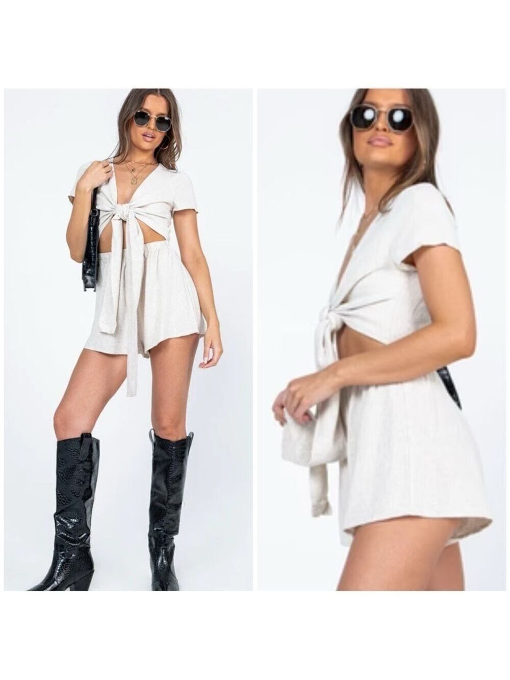 PRINCESS POLLY ‘Ragnar’ Cutout Linen Romper - Picture 2 of 11